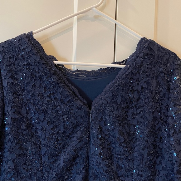 Navy Lace Floor Length Evening Formal Dress - Picture 5 of 6